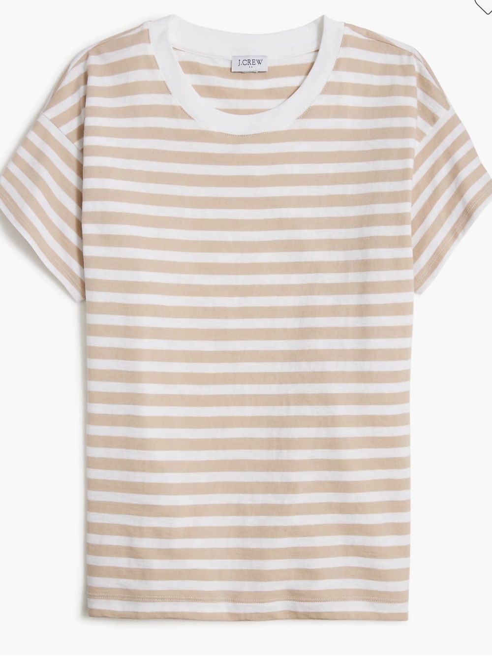 J. Crew Factory Tan and White Striped Crew Neck Tee Size Medium